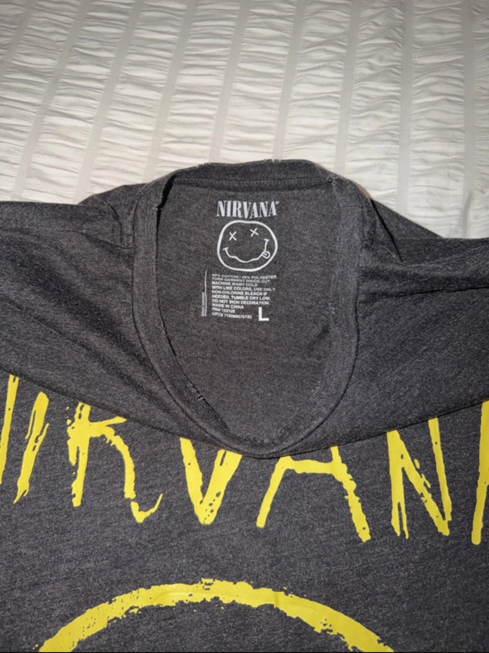 NIRVANA gray Short Sleeve Tee with Yellow Smiley Logo - Picture 6 of 6